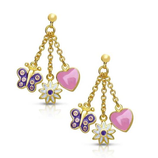 Butterfly, Flower, & Heart Drop Earrings