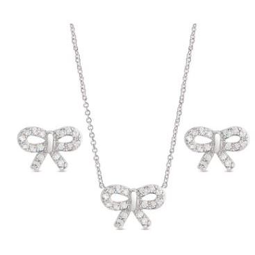 CZ Bow Pendant and Stud Earrings in Sterling Silver