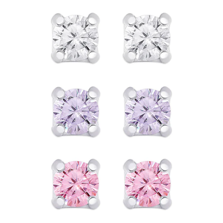 CZ Studs Set in Sterling Silver (White, Lavender, Pink)
