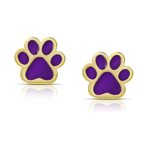Dog Paw Stud Earrings - Purple