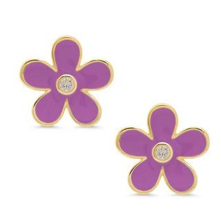Flower CZ Stud Earrings - Purple