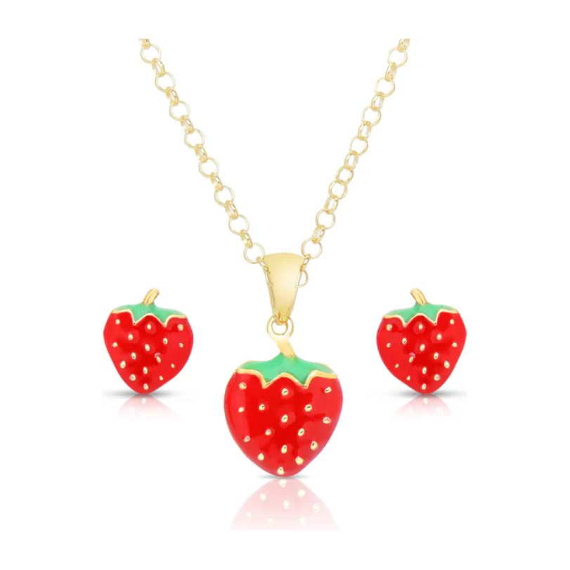 Strawberry Pendant & Stud Earrings Set
