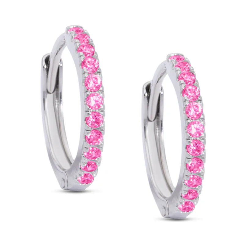 CZ Hinged Hoop Earrings - Pink