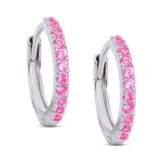 CZ Hinged Hoop Earrings - Pink