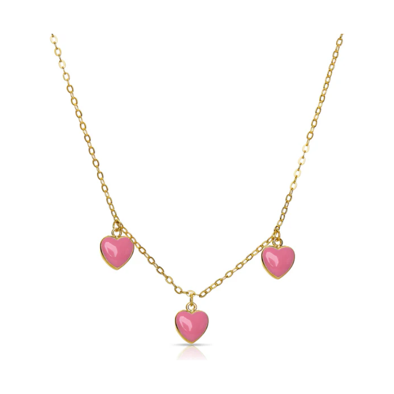 Hearts Dangle Necklace - Pink