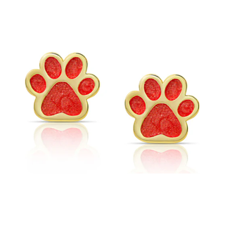 Dog Paw Stud Earrings - Red