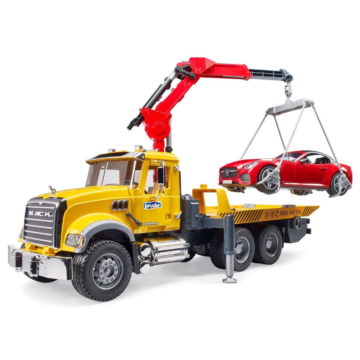 MACK Granite Tow Truck with Bruder Roadster