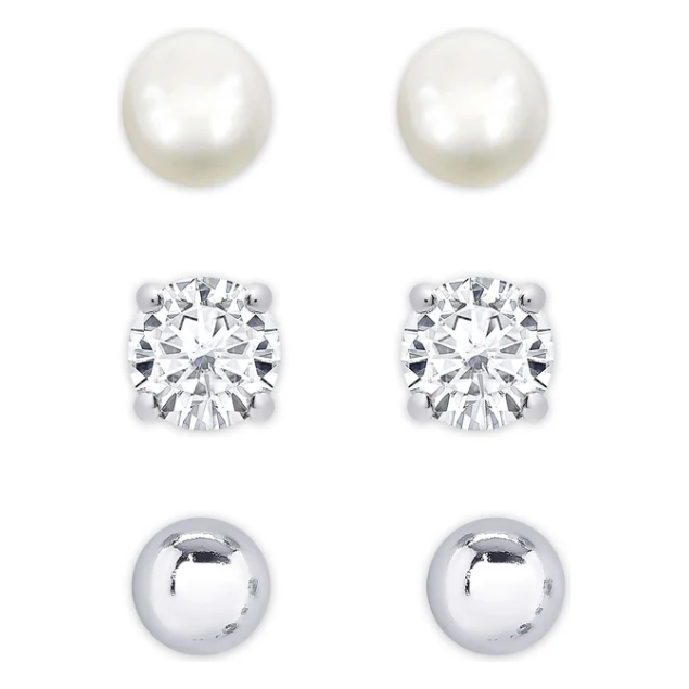 Freshwater Pearl & CZ Stud Set in Sterling Silver