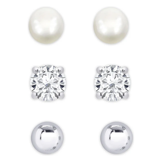 Freshwater Pearl & CZ Stud Set in Sterling Silver 