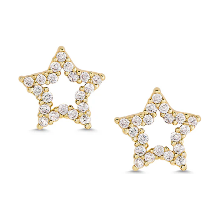 Open Star CZ Stud Earrings in 18K Gold over Sterling Silver