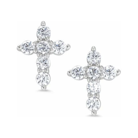 CZ Cross Stud Earrings in Sterling Silver