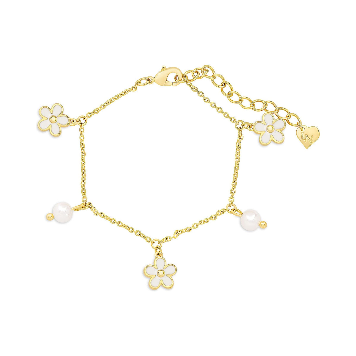 Flower & Freshwater Pearl Charm Bracelet