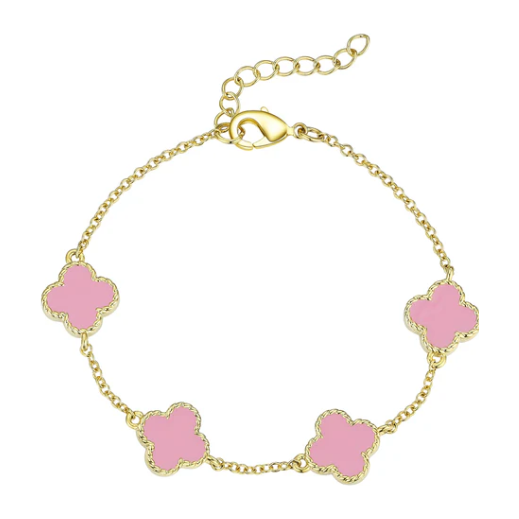 Four Leaf Clover Link Bracelet - Pink