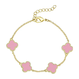 Four Leaf Clover Link Bracelet - Pink 