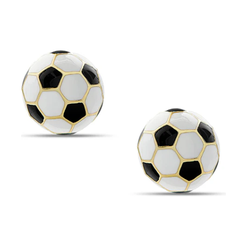 3D Soccer Ball Stud Earrings - Black