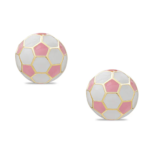 3D Soccer Ball Stud Earrings - Pink