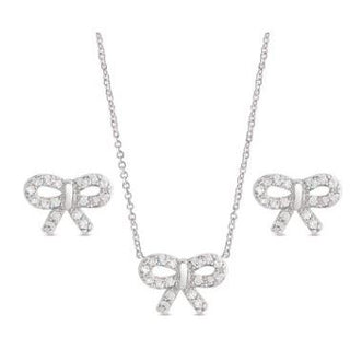 CZ Bow Pendant and Stud Earrings in Sterling Silver 