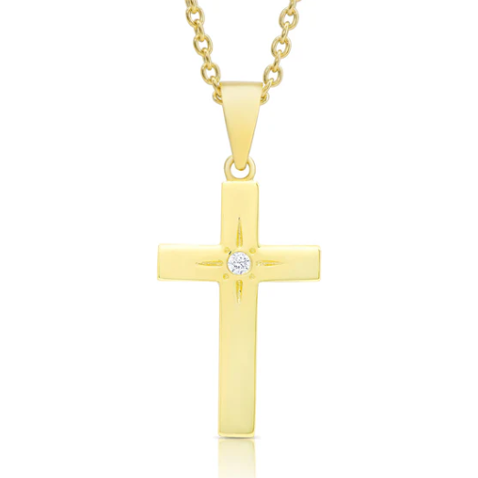 Cross Necklace with CZ - Gold