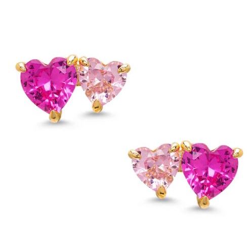 CZ Double Hearts Stud Earrings
