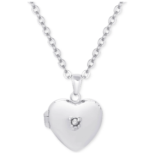 Heart Locket with CZ - Silver 