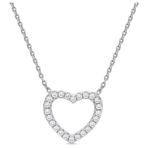 Open Heart CZ Necklace in Sterling Silver