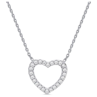 Open Heart CZ Necklace in Sterling Silver 