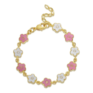 Flower Link Bracelet (Pink & White)