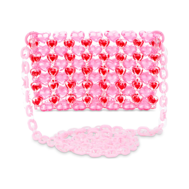 Pink Hearts Beaded Crossbody Bag