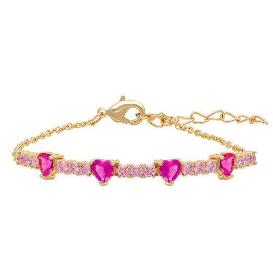 CZ Hearts Bracelet 2-Tone Pink