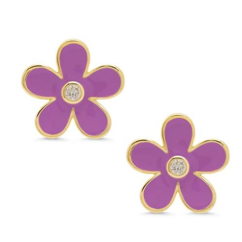 Flower CZ Stud Earrings - Purple