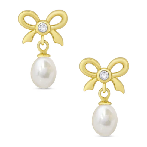 CZ Bow and Freshwater Pearl Earrings