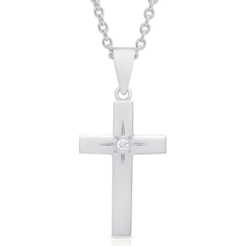 Cross Necklace with CZ - Silver