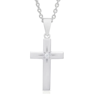 Cross Necklace with CZ - Silver