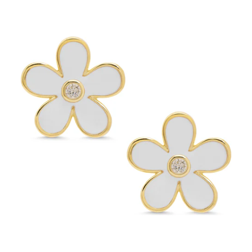 Flower CZ Stud Earrings - White