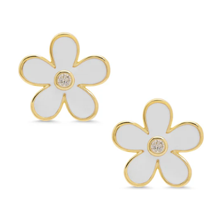 Flower CZ Stud Earrings - White 