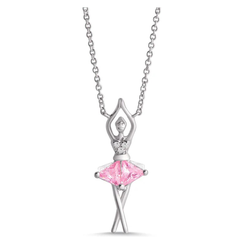 Pink & White CZ Ballerina Necklace in Sterling Silver