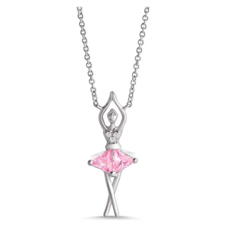 Pink & White CZ Ballerina Necklace in Sterling Silver 