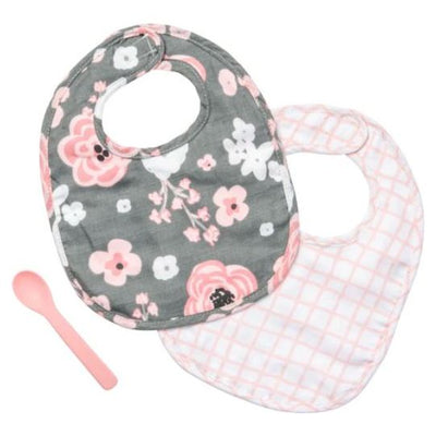 Muslin Bib Set Charcoal Flower