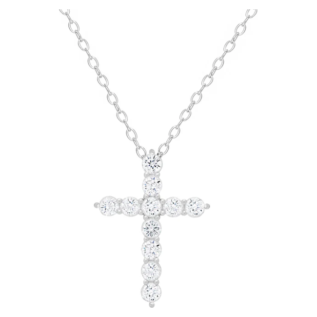 CZ Cross Necklace in Sterling Silver