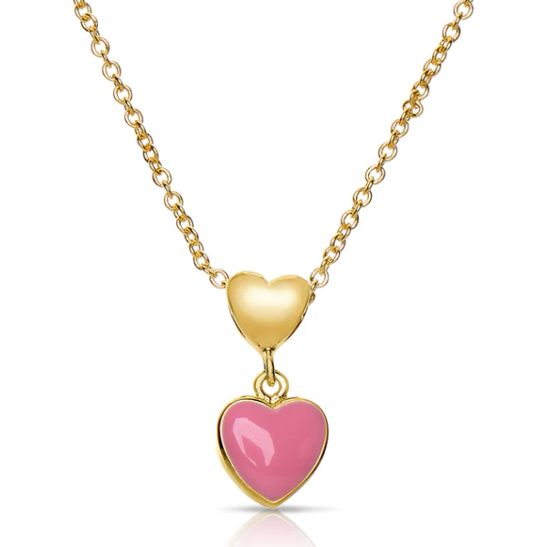 Double Heart Pendant Necklace - Pink