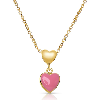 Double Heart Pendant Necklace - Pink 