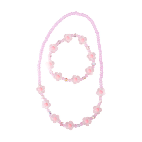 Pink Crystal Blooms Necklace and Bracelet Set