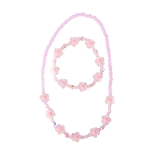 Pink Crystal Blooms Necklace and Bracelet Set 