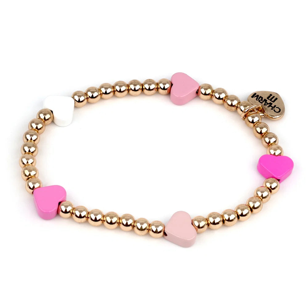 Charm It! Classic Pink Heart Stretch Bead Bracelet