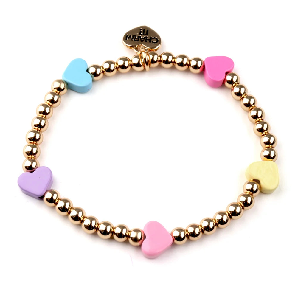 Charm It! Classic Gold Heart Stretch Bead Bracelet