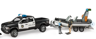 Ram 2500 Police Pickup Trailer with Boat and 2 Figure 