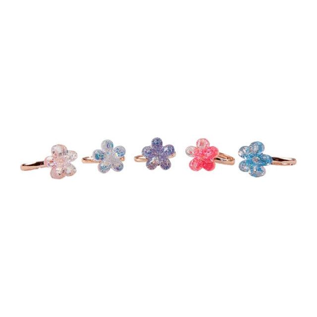 Boutique Shimmer Flower Rings - 5 pcs