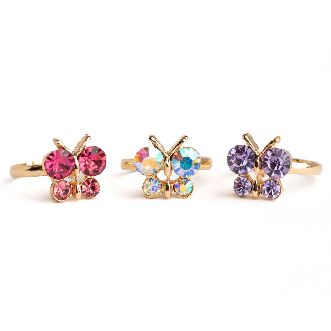 Boutique Butterfly Gem Rings, 3 pc
