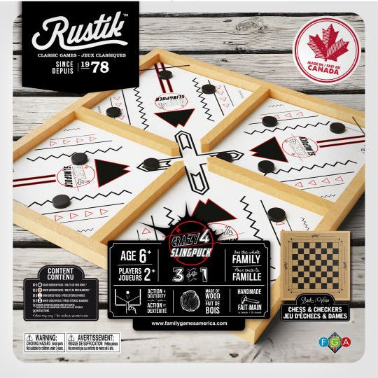 Rustik Crazy 4-Player Sling Puck / Chess / Checkers