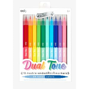 Dual Tone Double Ended Brush Marker - 24 Colors